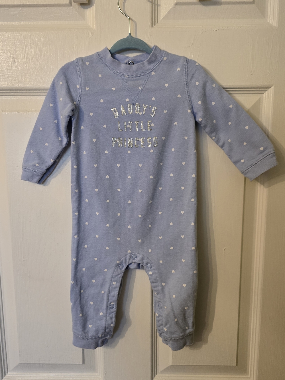 Carter's Light Blue Heart Print Footie One-Piece